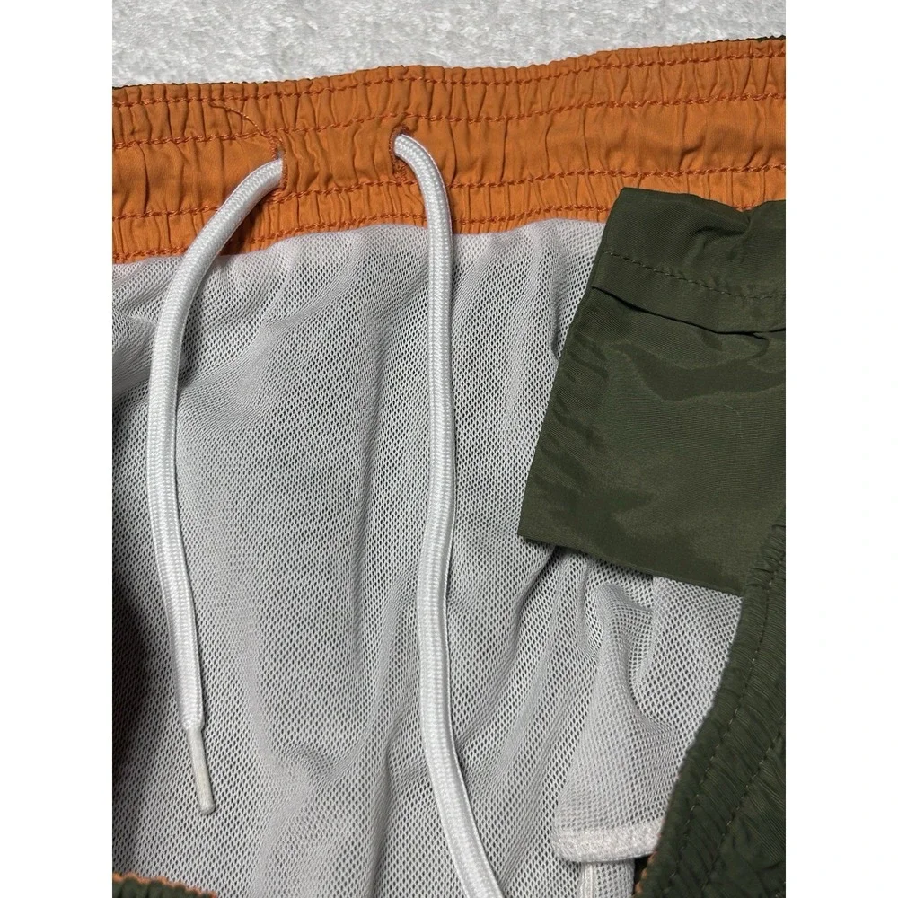 Polo Ralph Lauren Men's Olive Traveler Swim Trunks Orange Pony Logo Mesh Lined